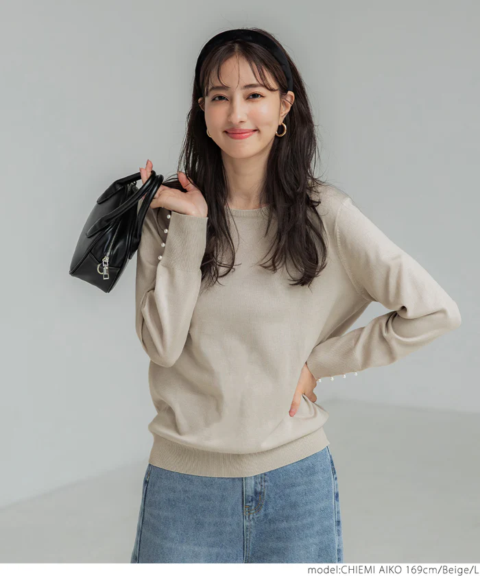 袖パールクルーネックニット レディース メール便不可 coca コカ - Image 15