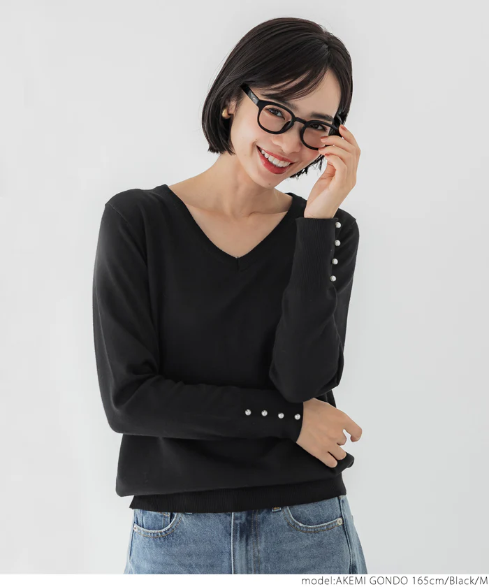 セール★1690円→990円袖パールVネックニット レディース メール便不可 - Image 14
