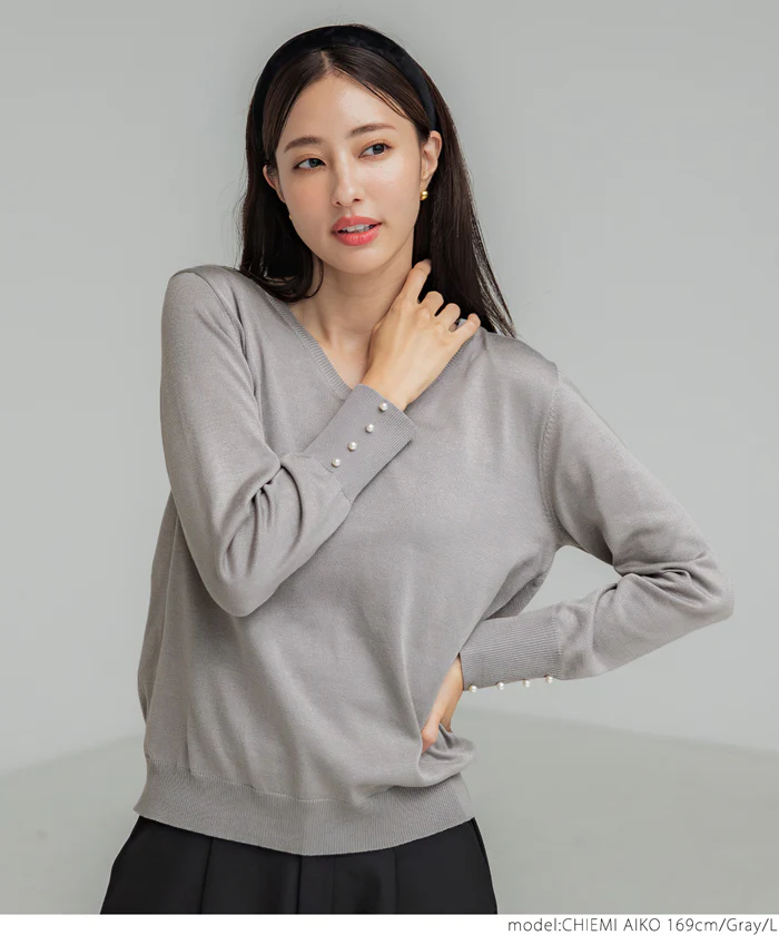 セール★1690円→990円袖パールVネックニット レディース メール便不可 - Image 16