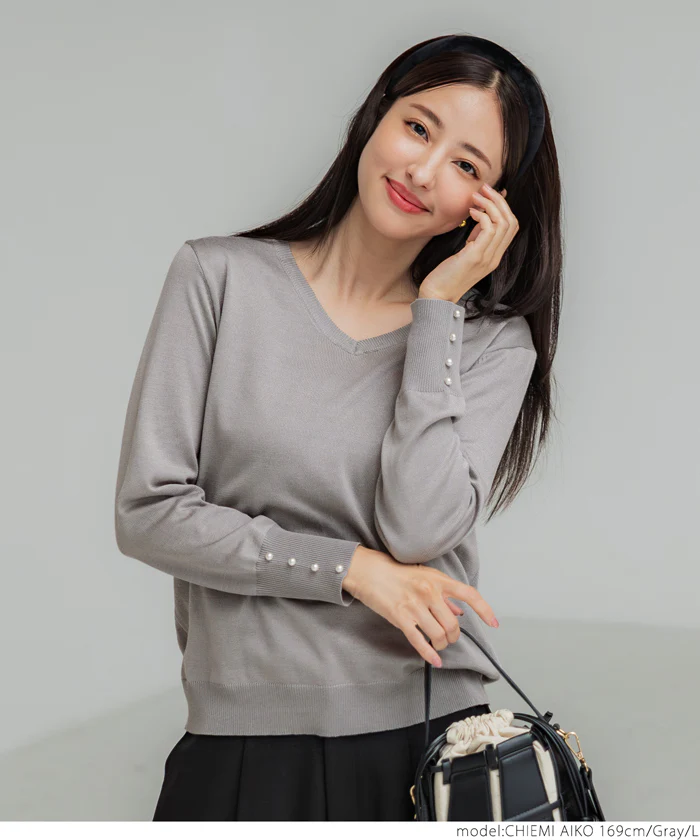 セール★1690円→990円袖パールVネックニット レディース メール便不可 - Image 18
