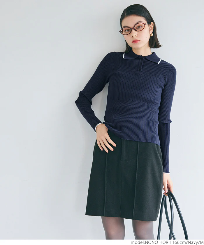 セール★2490円→990円 配色ラインニットポロシャツ レディース メール便不可 - Image 10