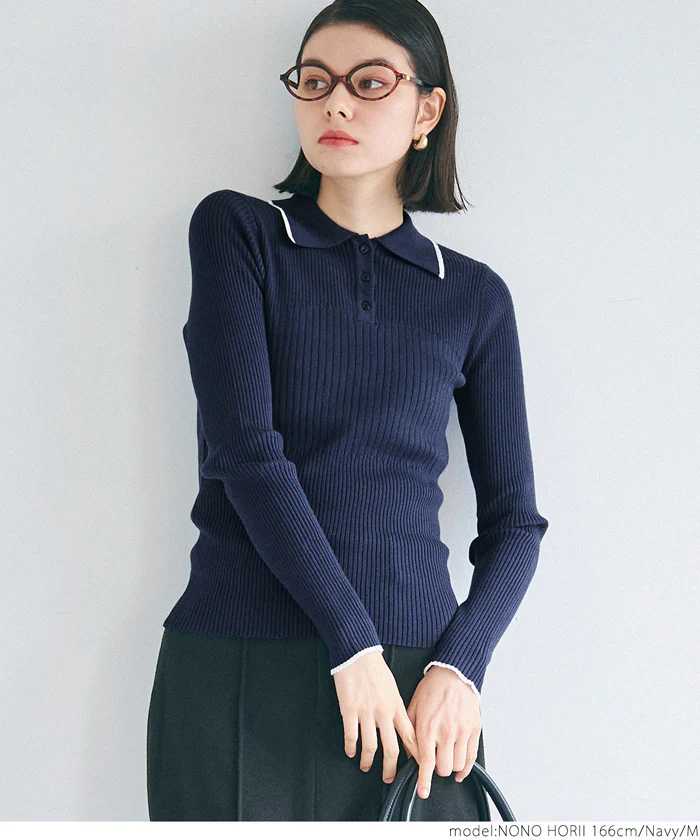 セール★2490円→990円 配色ラインニットポロシャツ レディース メール便不可 - Image 7