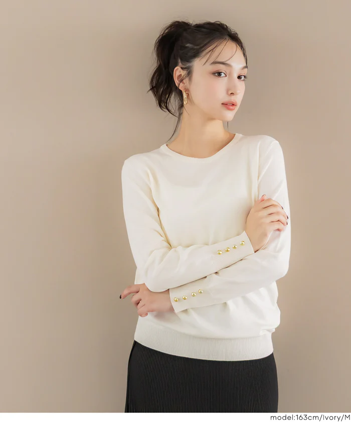 セール★1690円→1290円 袖金ボタンニットトップス レディース メール便不可 - Image 2