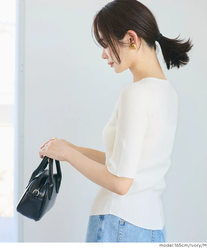 五分丈ラウンドヘムニット レディース メール便不可 - Image 3