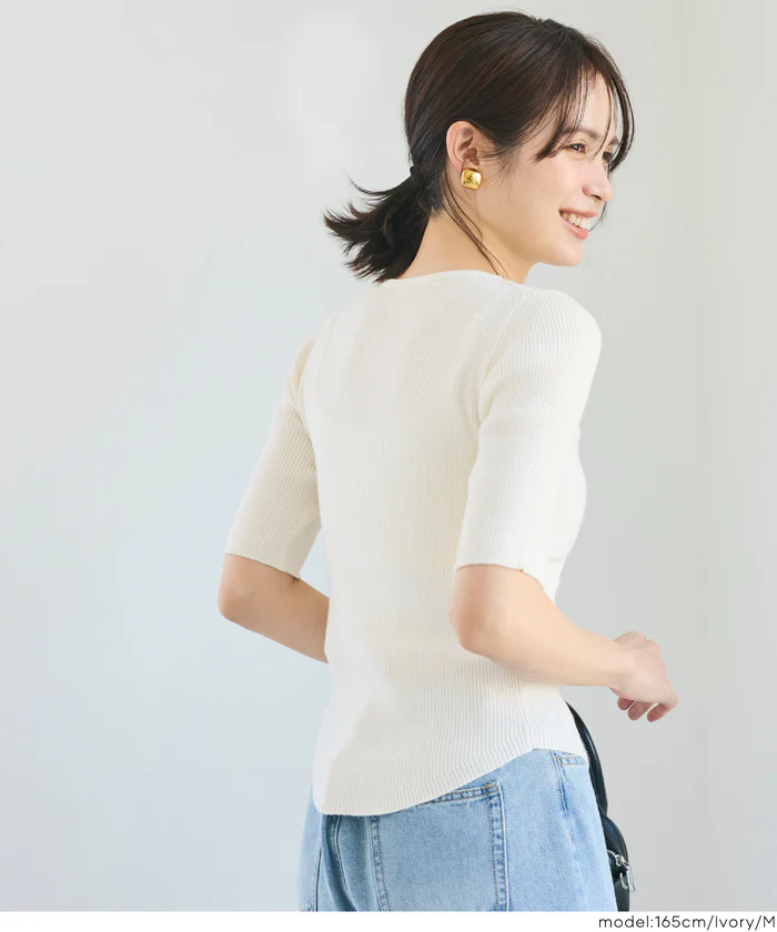 五分丈ラウンドヘムニット レディース メール便不可 - Image 6